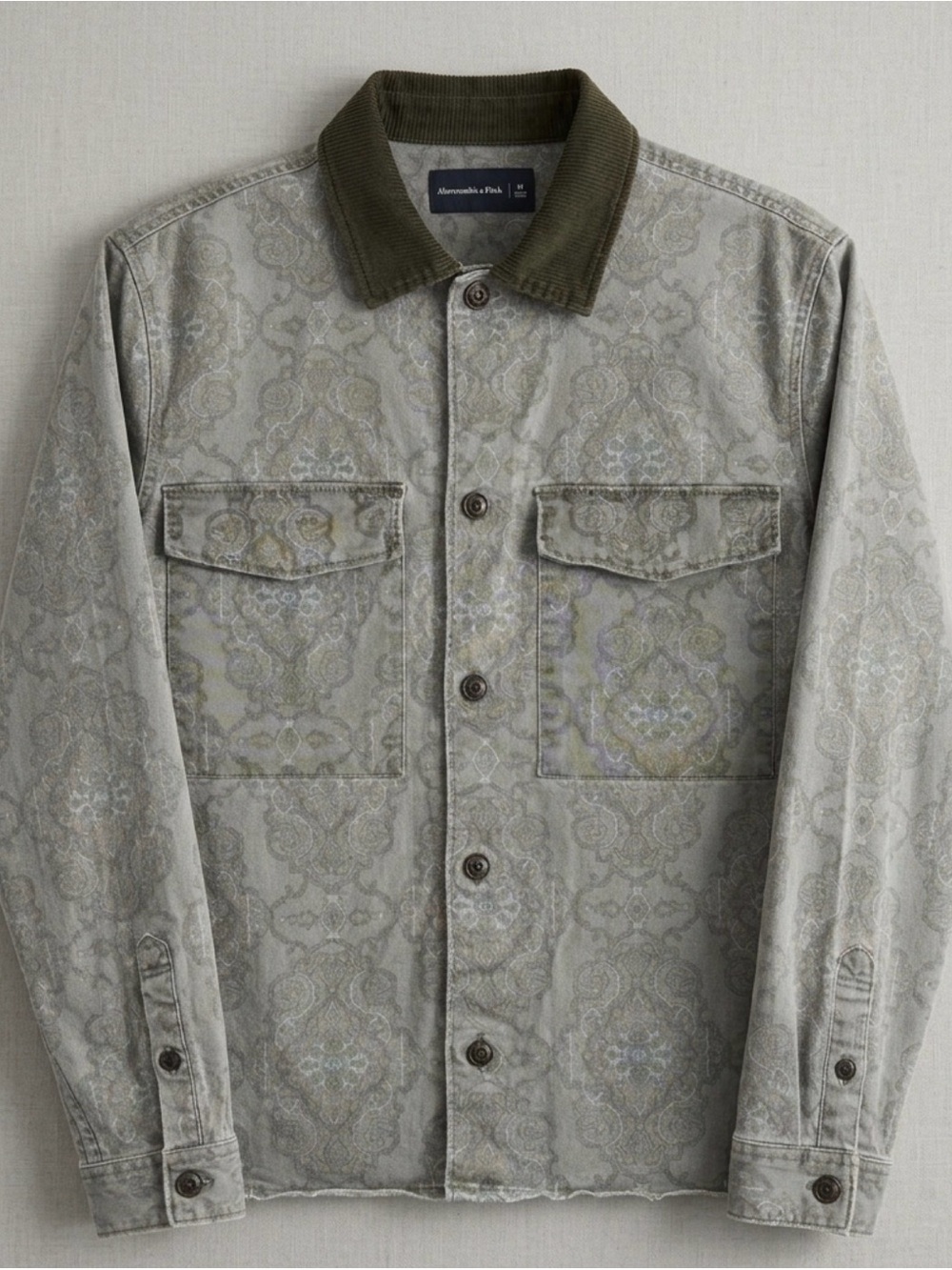 Abercrombie & Fitch Olive Patterned Corduroy-Collar Shirt Jacket